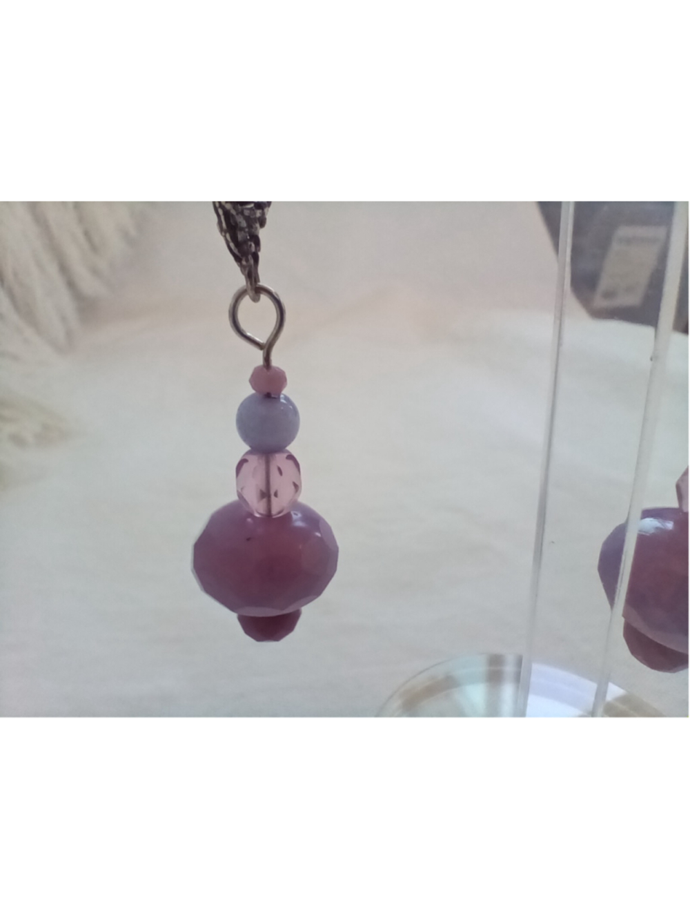 Slender Purple crystal Beaded Dangle Earrings long silver colorful coquette vibe - Picture 6 of 7